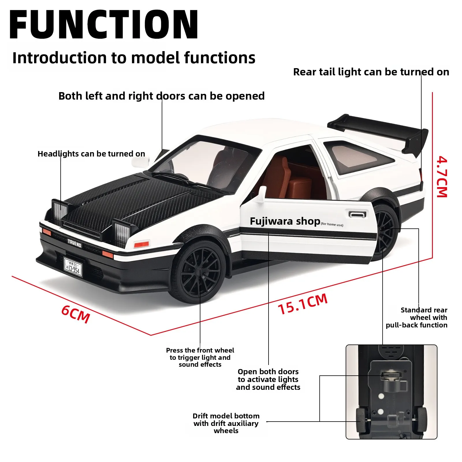 1:32 AE86 سبيكة انتعاش الصوت والضوء نموذج سيارة زخرفة الانجراف نموذج مجموعة ألعاب هدية عيد ميلاد الأطفال #2
