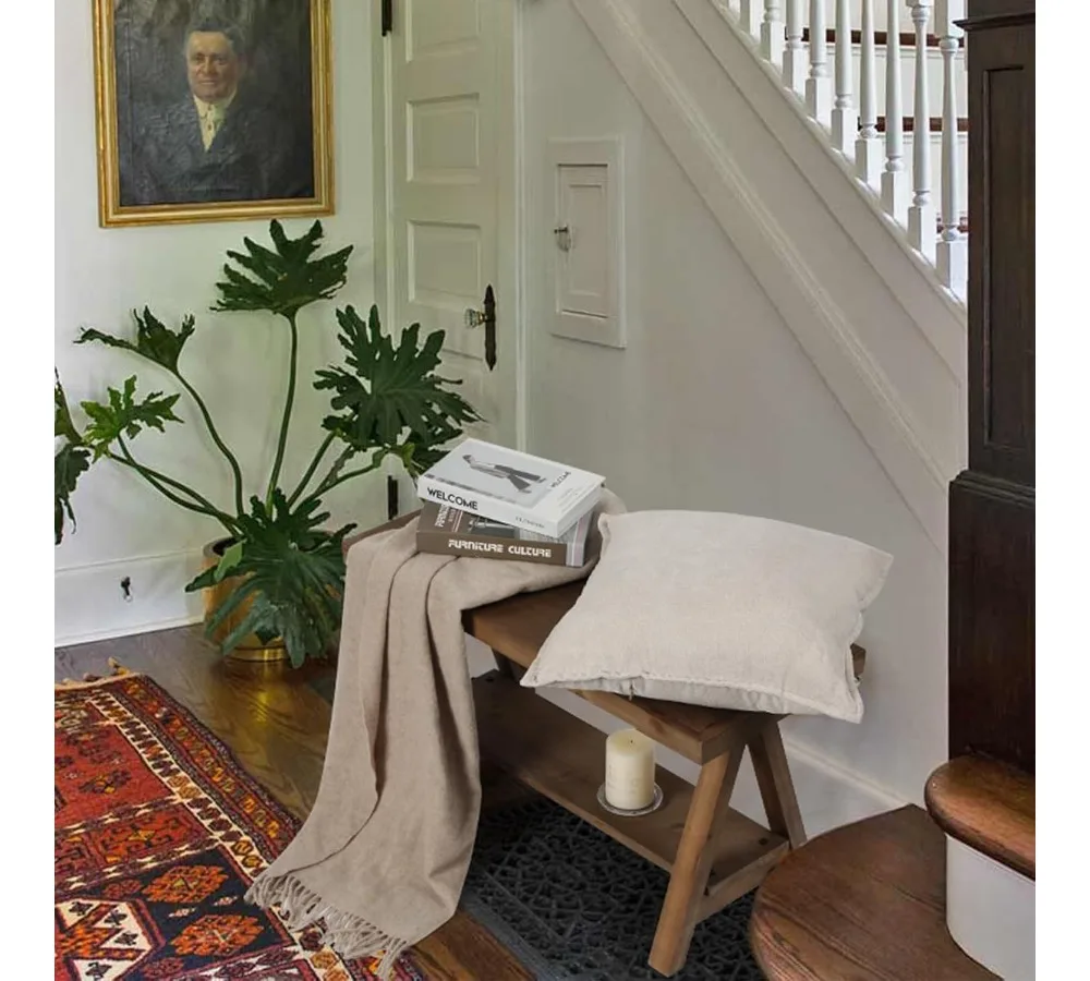 مقعد خشبي ريفي مقاس 30 بوصة، مقعد تخزين مدخل المزرعة لغرفة المعيشة وغرفة الطعام، لمسة نهائية طبيعية