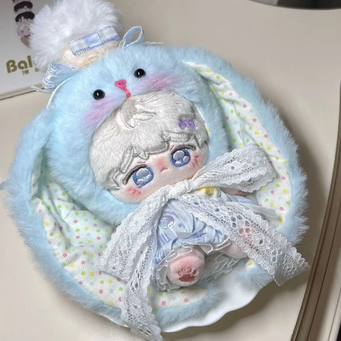 10cm 아기 옷 면 인형 '긴 귀 토끼 모자' 세트 아기 옷, 귀여운 플러시 인형 의상 교체용