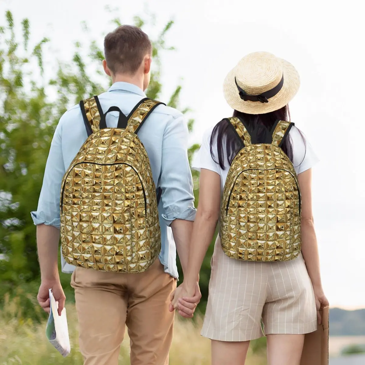Gold Backpack Hot Sale Daypack Large Capacity Kids BookBag School Bag Shoulder Bags for Men Women