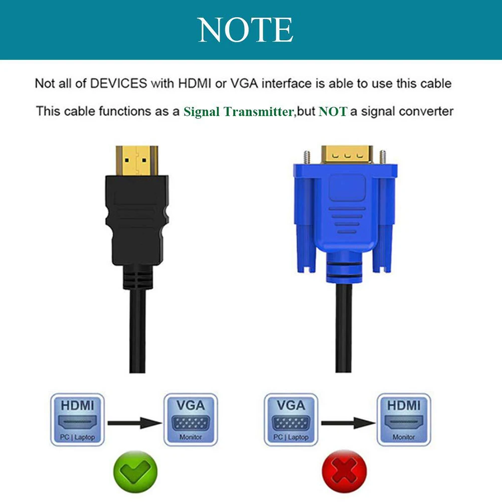 VGA Male to D-Sub Male Video Adapter Cable for PC Laptop Desktop Monitor TV DVD Player with Interference Reduction