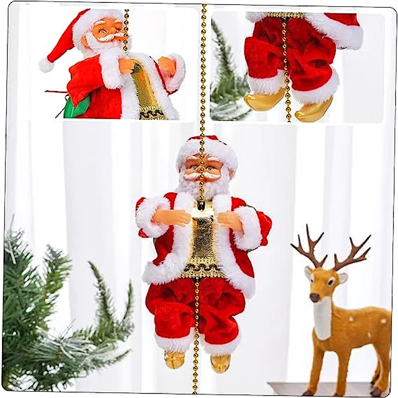 جديد تسلق حبة الموسيقى الكهربائية سانتا كلوز تسلق حبة الستار سانتا دمية عيد الميلاد الديكور