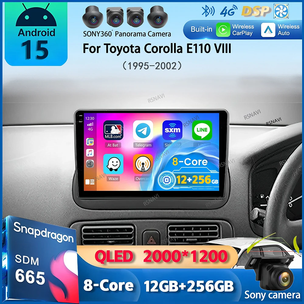 Android 15 Carplay Car Radio For Toyota Corolla E110 VIII 1995-2002 4G+WIFI GPS Navigation Multimedia Video Player No 2din DVD