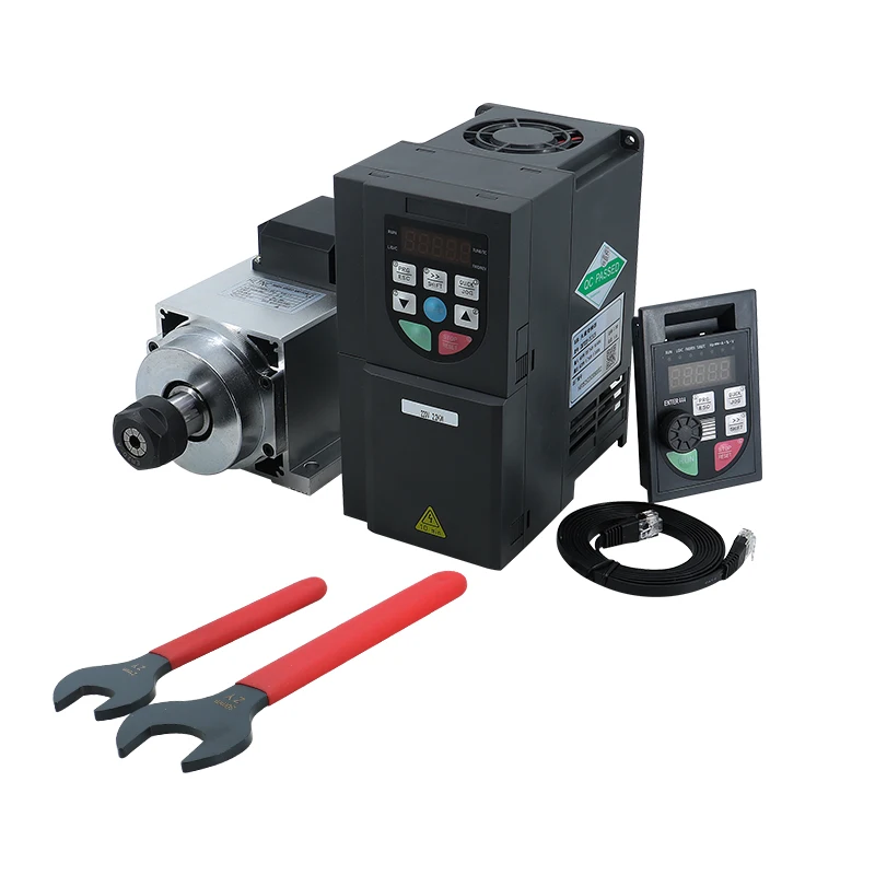 CNC 1.5kw 220V Air-Cooled Spindle CNC Kit 1500W Square Air Cooling Spindle Motor + 2.2KW VFD Inverter + ER20 + Aviation Plug Pin