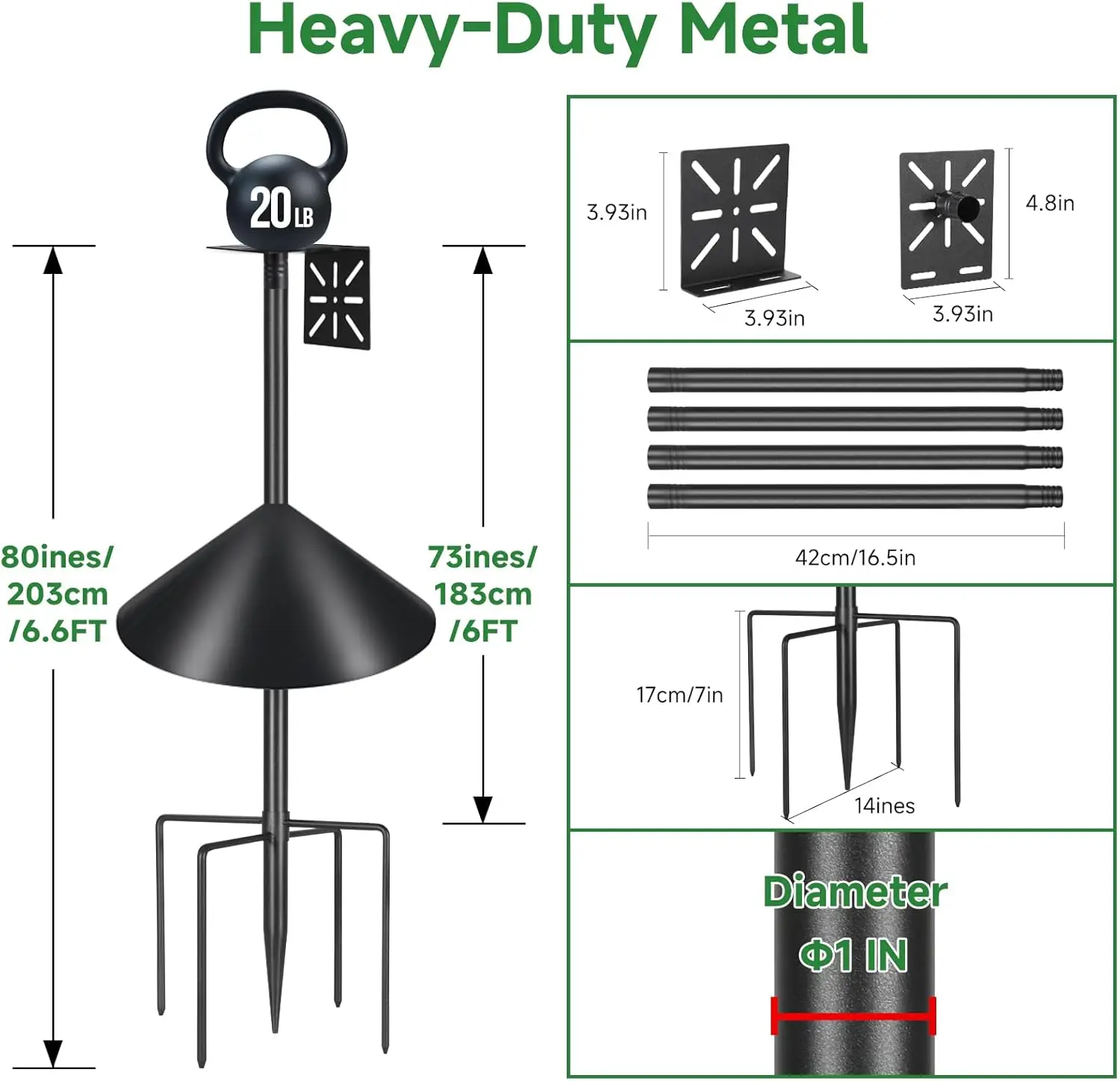 عمود تغذية الطيور قابل للتعديل مع حاجز السنجاب والحمام، حامل عالمي عالي التحمل للفناء الخلفي
