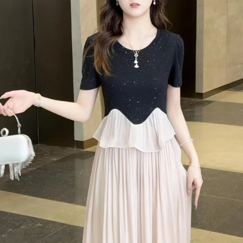 Women's Suit INS Colorblocking Loose Casual Printed Short Sleeve Single Breasted Tops Pants Elastic Waist Suits Womenswear Trend