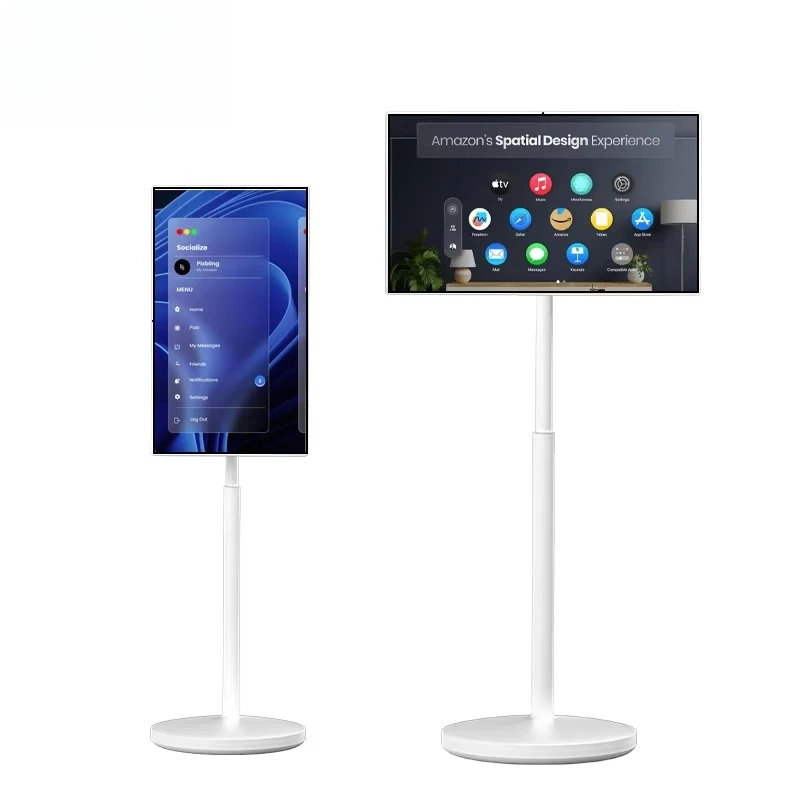 Televisor Inteligente Portátil con Pantalla Táctil Pequeña de 21.5 Pulgadas con Soporte, Televisor Inteligente con Soporte para Piso, Televisor Inteligente con Función Follow by Me