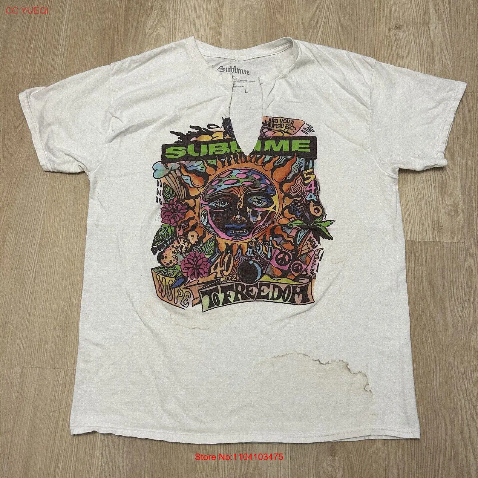 

Винтажная футболка 2000-х годов Sublime Santeria с редкой полосой, красочная белая футболка, большой размер