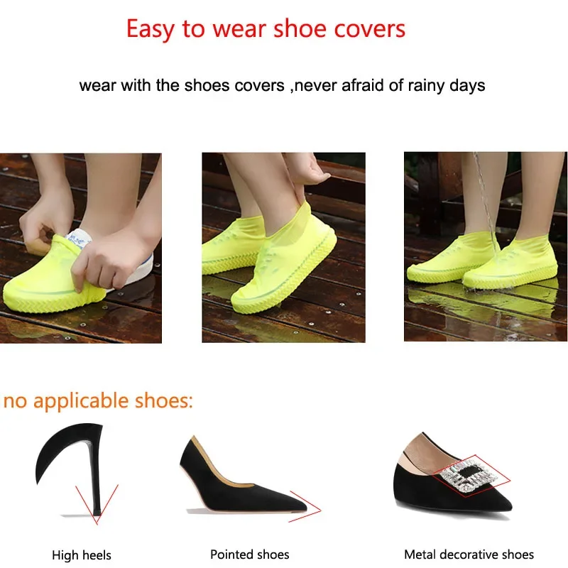 1 Pair Silicone WaterProof Shoe Covers S/M/L Covers Slip-resistant Rubber Rain Boot Overshoes Accessories for Outdoor Rainy Day