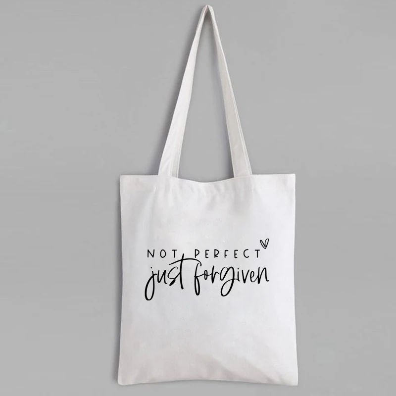 

Not Perfect Just Forgiven Christian Eco Bag 2021 Religious Jesus Inspirational Reusable Bag Can Custom