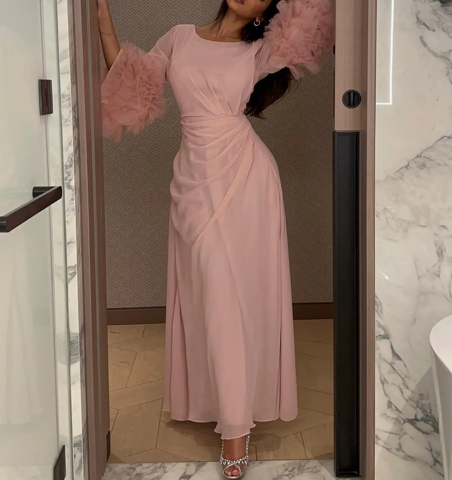 Cenove-vestido rosa de baile com bordado para mulher, árabe, Dubai, manga comprida, noite, verão, festa elegante, 2023