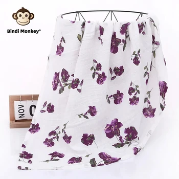 Couverture en mousseline imprimée de dessin animé en coton pour bébé, douce et confortable, pour enfants, 120x110cm