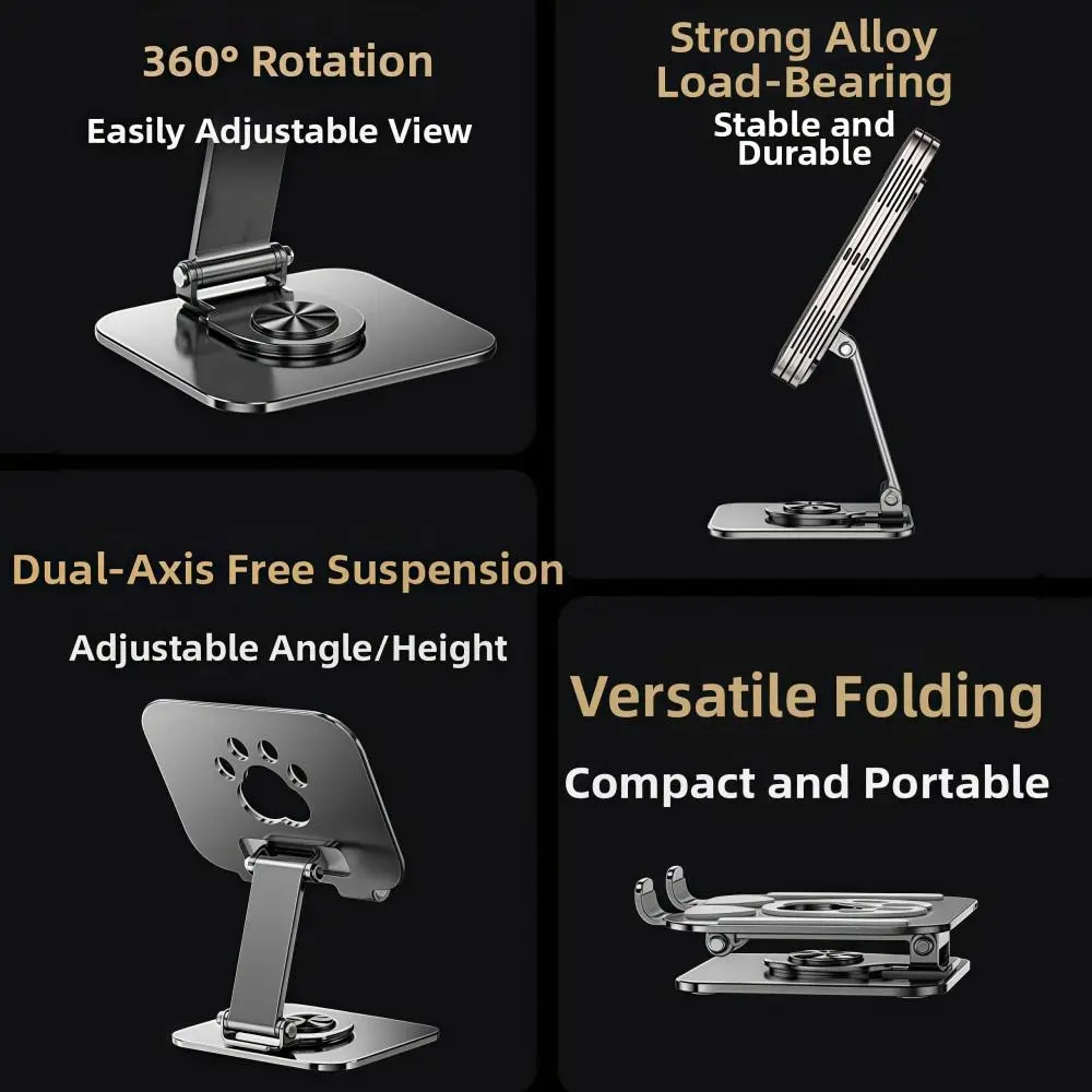 Foldable Cat Claws Tablet Holder 360° Rotation Rotatable Alloy Tablet Stand Heat Dissipation Hollowed-out Phone Stand
