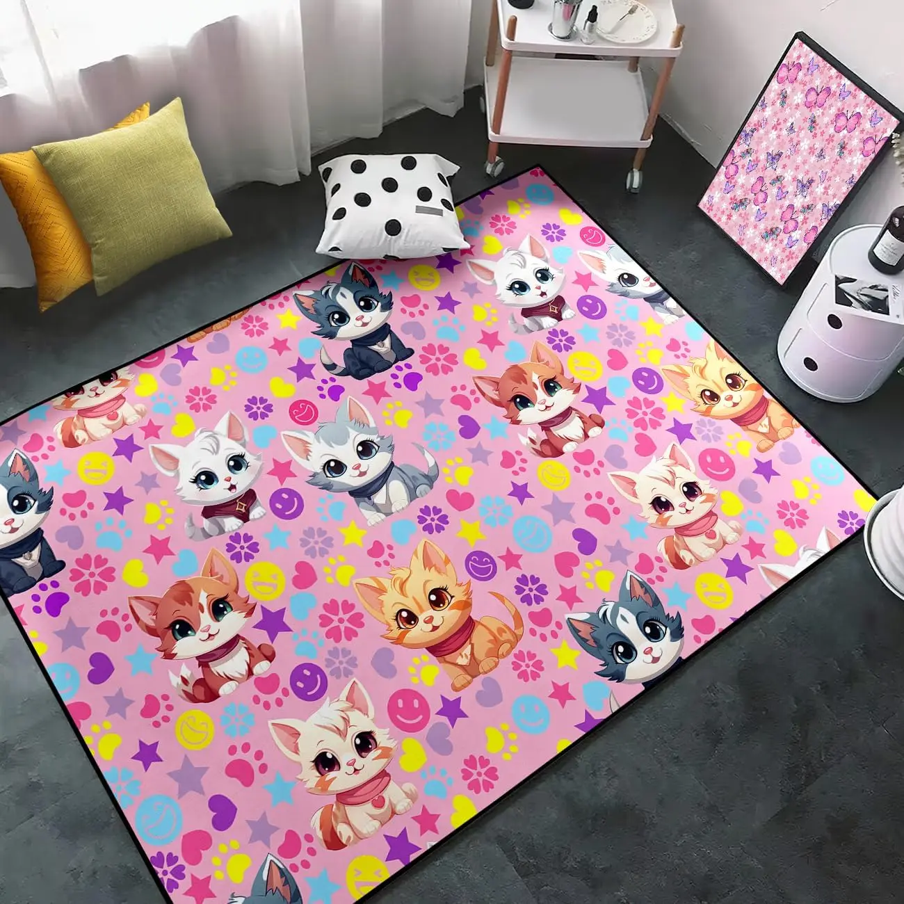 

Розовый коврик с котом для девочек, спальня - кошки, декор комнаты для гостиной, милый ковер с животным принтом для детской комнаты, декор, напольный коврик