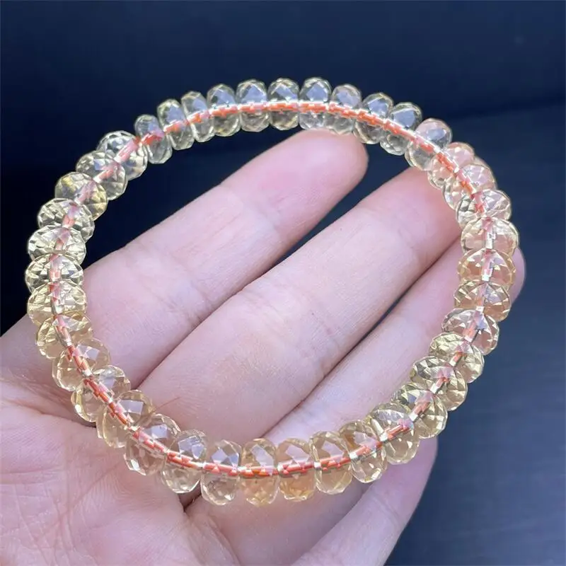 Natural Brazilian Citrine Facet Quartz Bracelet Healing Crystal Energy Reiki Bead Simple Yoga Charm Meditation Jewelry Gift 1PCS