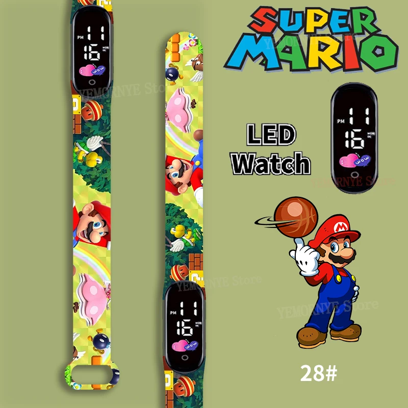 Mario Bros orologi per bambini Action Figures Luigi Princess Peach Yoshi Bowser bambini Sport Wristband impermeabile orologio digitale giocattolo