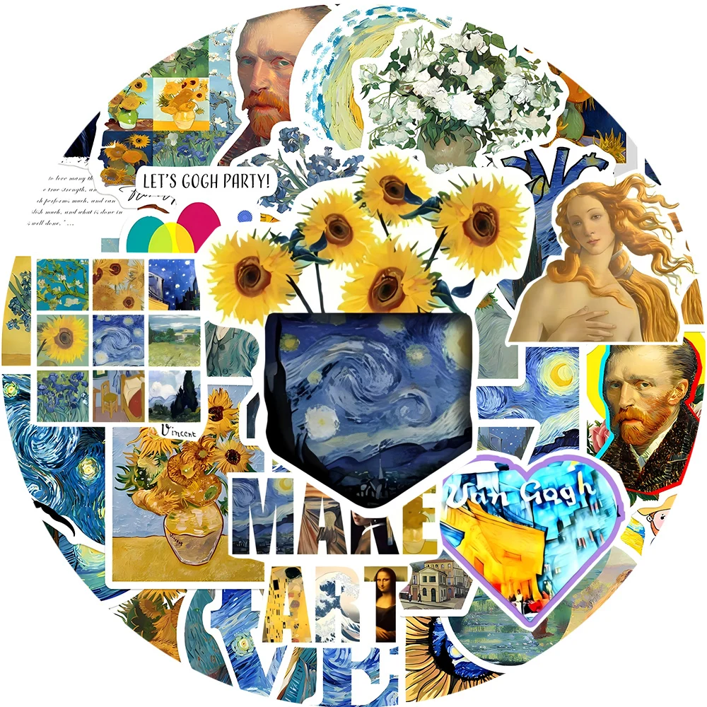

10/30/50pcs Vintage Oil Painting Art Graffiti Stickers Van Gogh Sunflower Painting Decal DIY Notebook Guitar Phone Sticker Decor