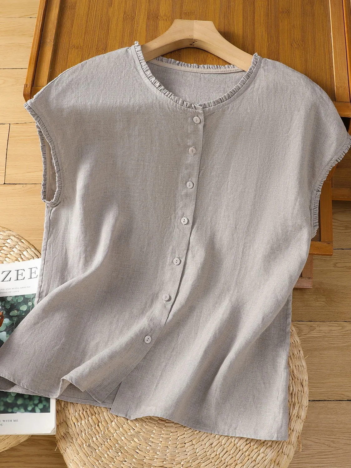 

Хлопково-льняной Svel irt, женский летний маленький размер, уменьшение возраста, дышащий топ для похудения, дизайн с тонкими ушками, повседневный Sle