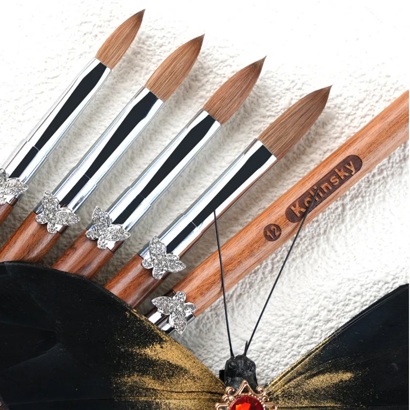 แปรงเพ้นท์เล็บขนโคเลียนสกี้ ด้ามไม้ทรงกลม หัวแปรงแบบแบน ปลายกลม สำหรับเพ้นท์ลายเส้นไล่สี แบบฝรั่งเศส 1 ชิ้น