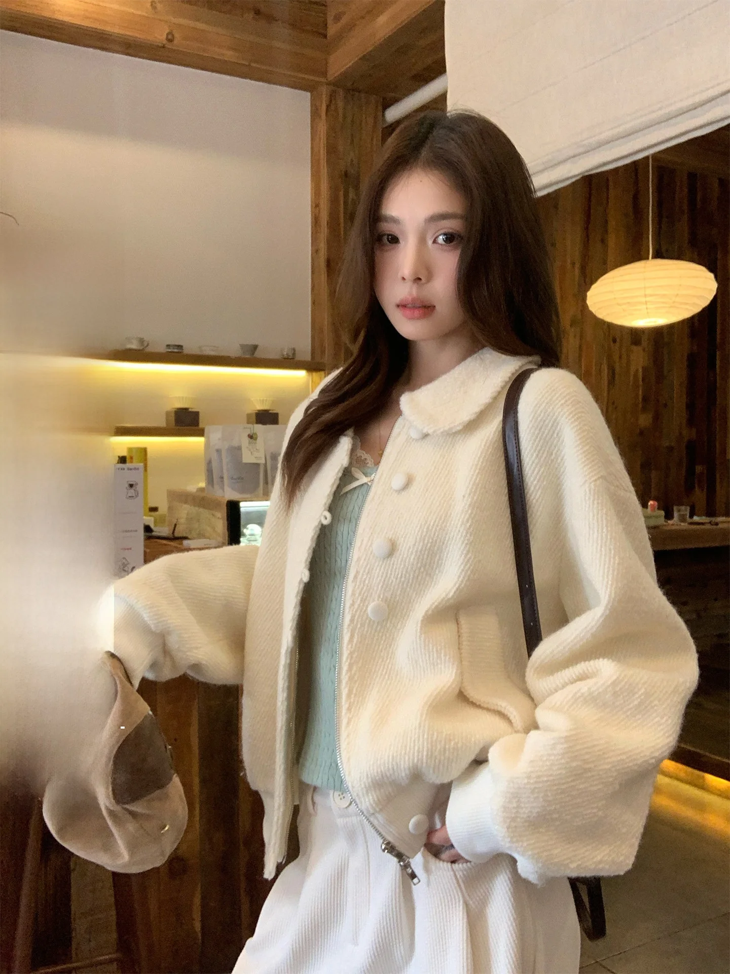 

Красивое текстурированное шерстяное пальто для женщин. Уникальный зимний теплый топ, свободный крой, украшенный пуговицами, длинный свеч на молнии C...