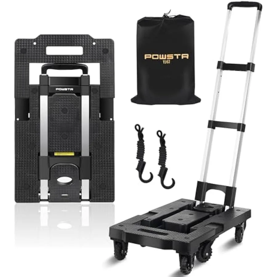 

Folding Hand Truck with 7 Wheels500LBS Heavy Duty Foldable Dolly Hand Truck with 2*Brake Wheels and Retractable Base Platform T