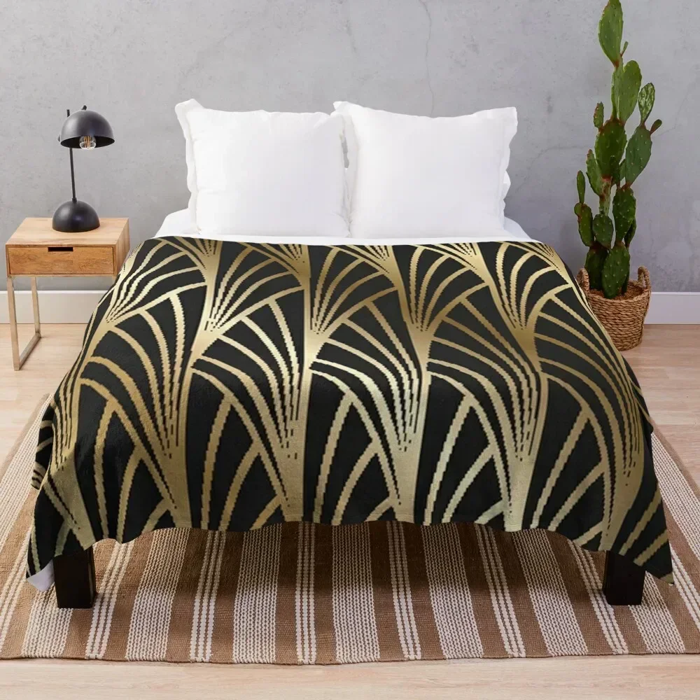 

Art nouveau, art deco, gold,black,pattern Throw Blanket Polar Luxury Designer Quilt blankets and throws Blankets