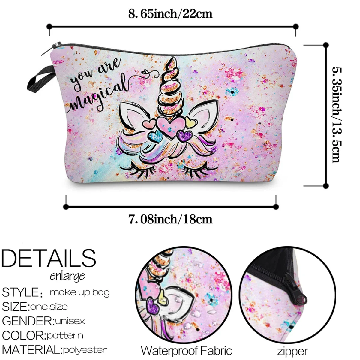 Deanfun Colorful Pretty Cosmetic Bag 3D Printed Waterproof Makeup Bag For Women with unicorn