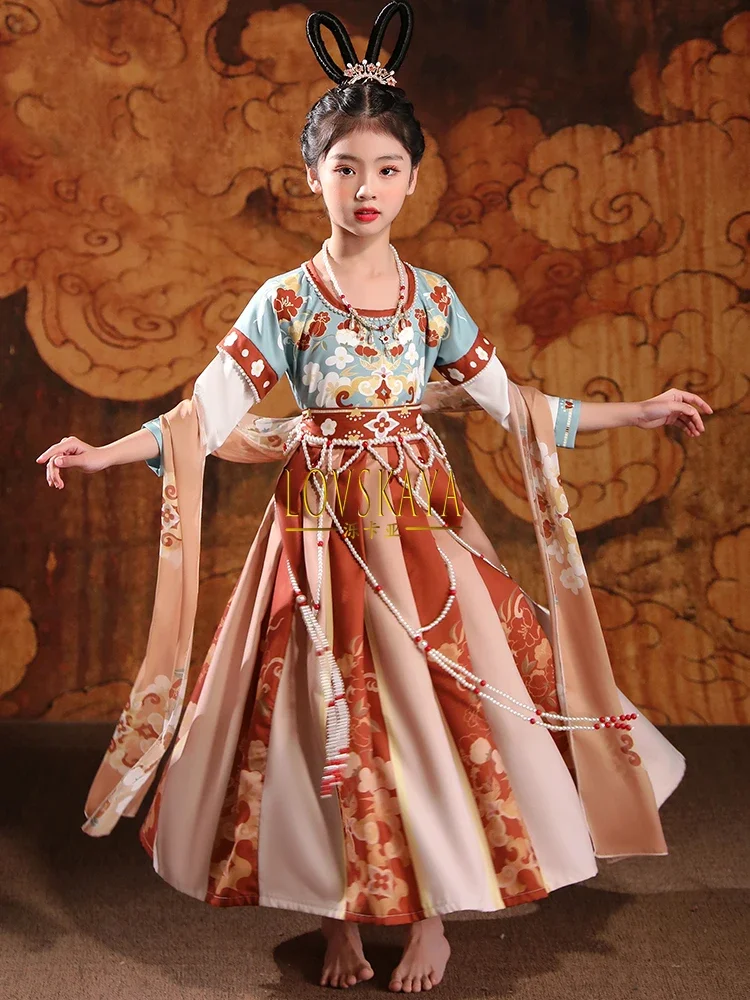 Hanfu disfraz Tang de estilo chino para niñas, traje de baile clásico de estilo antiguo Súper inmortal, Dunhuang Feitian, actuación