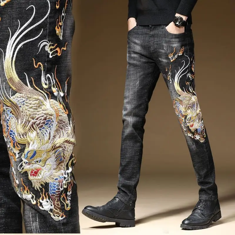 

High Quality Men’s Slim-fit Stretch Denim Pants,Trendy Embroidery Decors Scratches Casual Pants, Stylish Sexy Street Jeans Pants