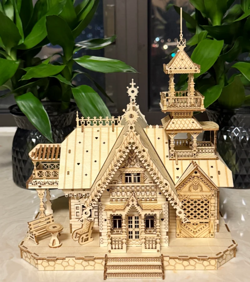 3D ปริศนาไม้ Villa House Royal ปราสาท Light Assembly ของเล่นเด็กผู้ใหญ่ DIY ชุดตกแต่งโต๊ะสําหรับของขวัญ G223