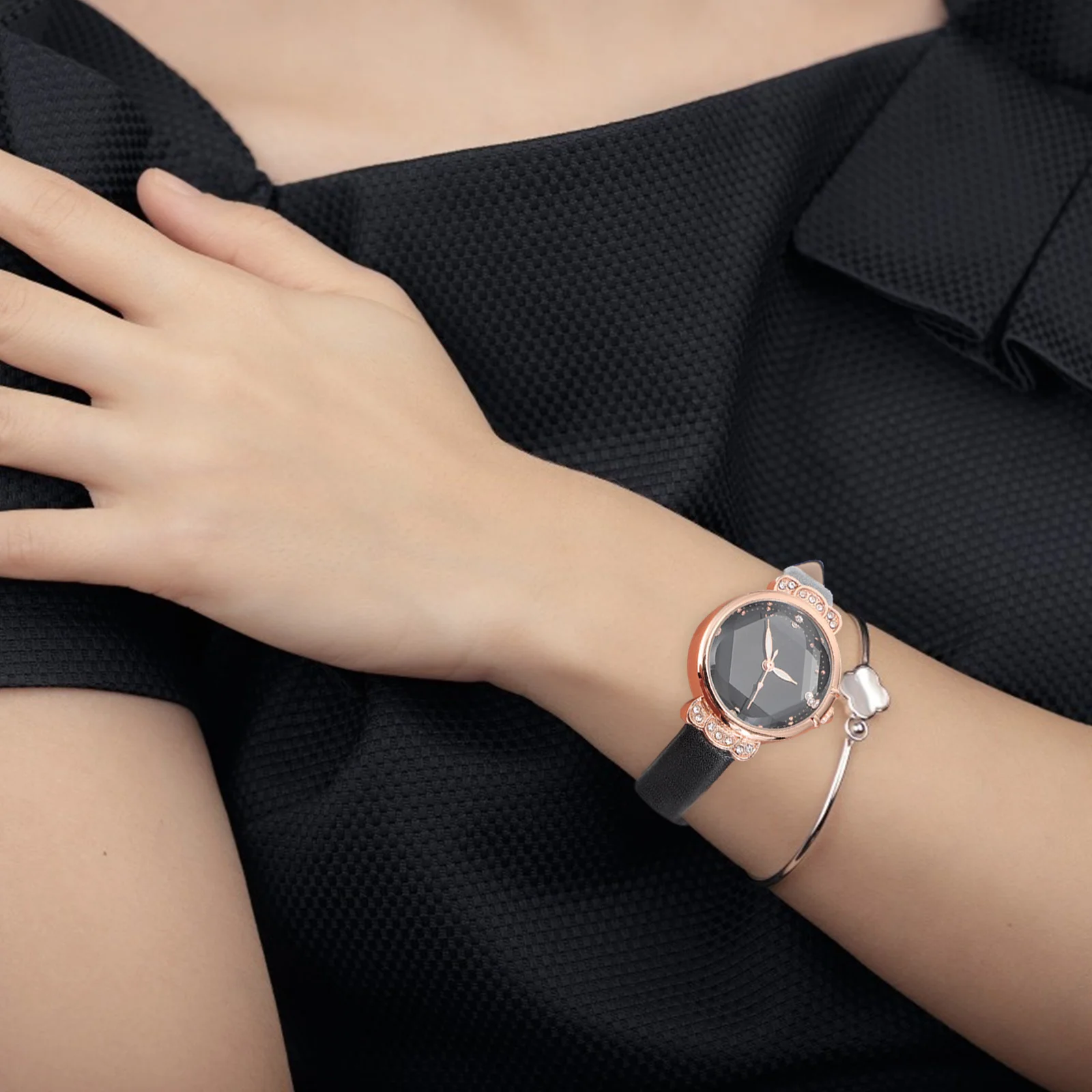 Rhinestone-Bordered Women Watch Fashionable Lightweight Durable Quartz Movement Precise Timekeeping Gift Female Friends Students