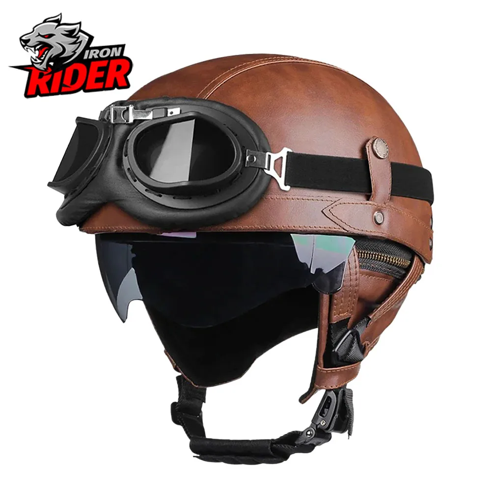 

Motorcycle Helmet Retro Half Helmet Off-road Motorcycle Leather Helmet Summer Riding Protection Half Helmet Riding Equipment