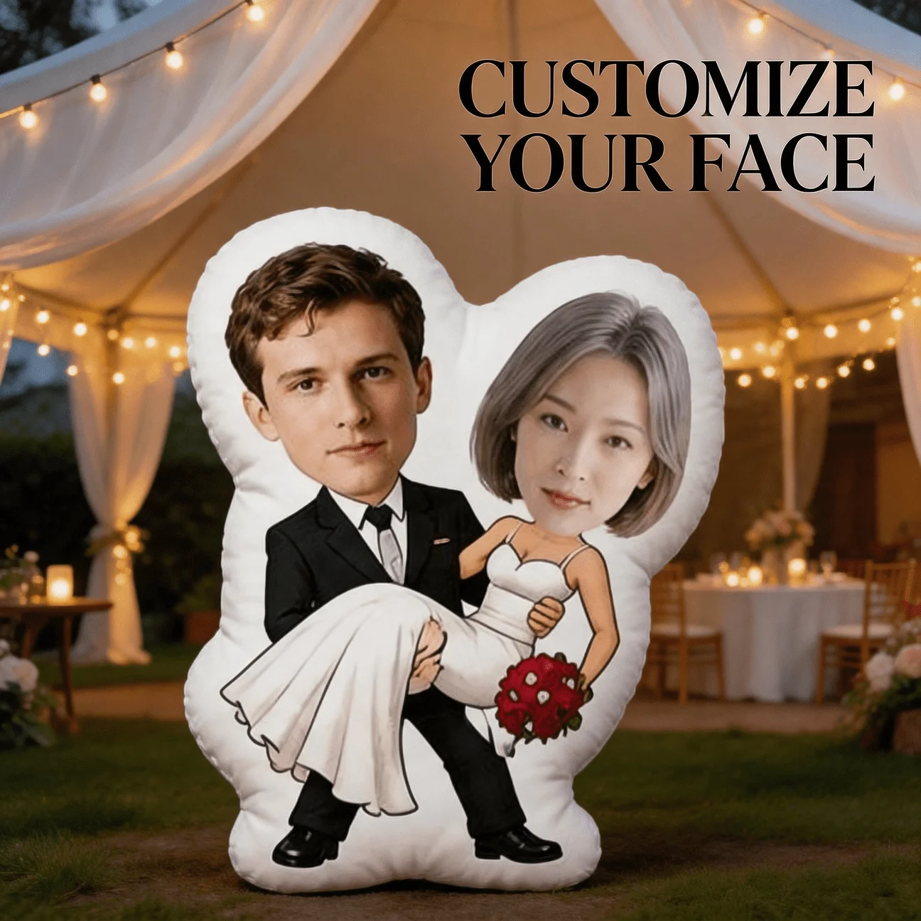 Custom Personalized Photo Face Pillow, Wedding Couple Portrait Custom Shaped Decorative Cushion, Romantic Bride And Groom Accent
