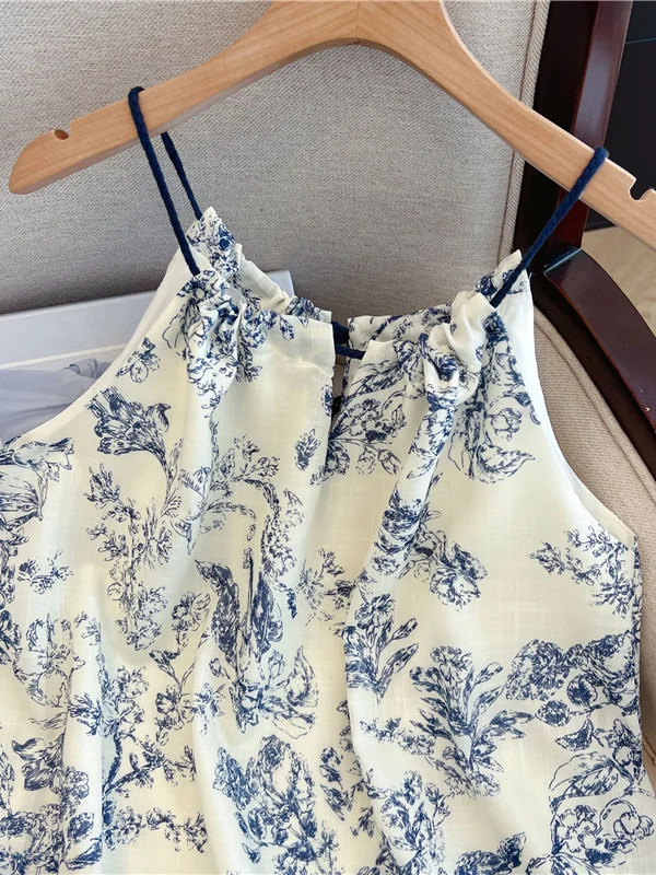 

Ele Floral Print ter Ne Strapl Vest Top Lightweight Summer Vintage Women's irt Sweet Sle Loose Fit Svel