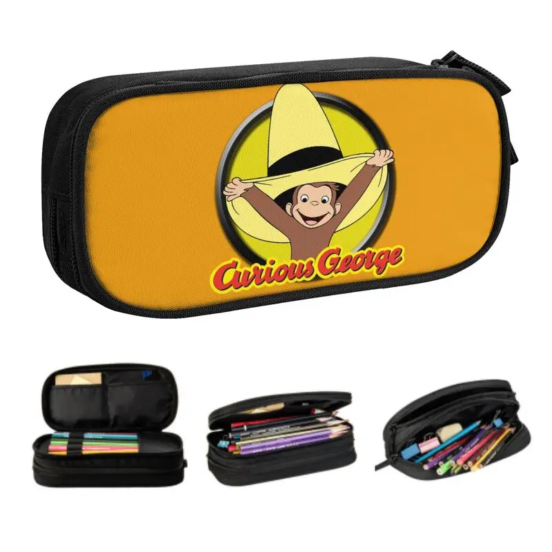 Custom Cute Cute Curious George Monkey Pencil Case for Girl Boy Large Storage Pencil Box School Supplies