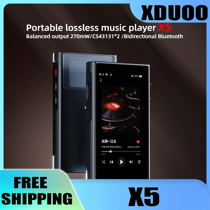 

XDuoo X5 Портативный музыкальный плеер без потерь DSD256 PCM32 бит/384 кГц двойной чип CS43131 USB ЦАП Hi-Fi двунаправленный Bluetooth-плеер