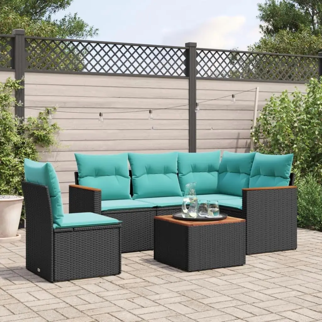 

6 Piece Outdoor Patio Sofa Set with Cushions Black Rattan Furniture Garden Seating