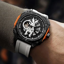 Fashion Automatic Watch Men Luxury Skeleton Watches RONMAR Mechanical Wristwatches 44mm Luminous Clocks Carbon Fiber Pattern