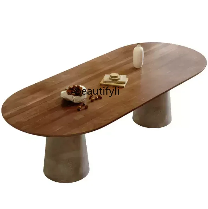 

Nordic Style Workbench Oval Solid Wood Conference Table Simple Modern Negotiation Office Training Table