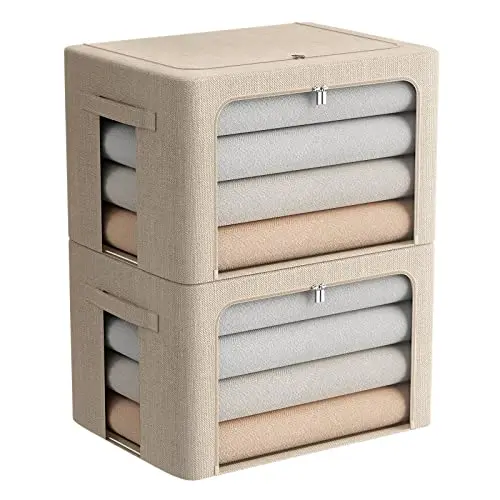 

FHSQX Набор из 2 складных коробок для хранения одежды с металлическим каркасом, тканевыми вставками и ручками для переноски