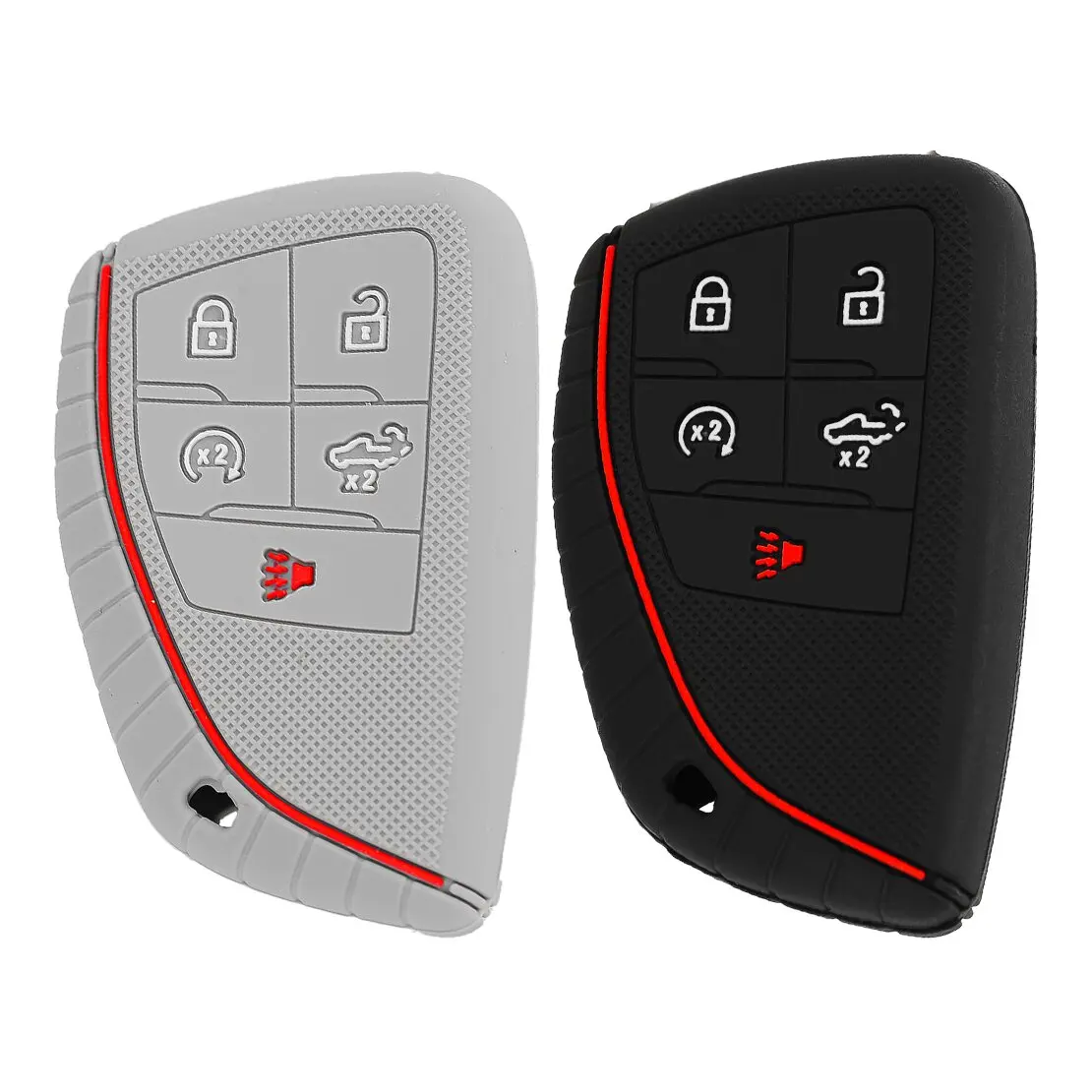 5 Button Remote Key Fob Cover Case Fit For Chevrolet Silverado GMC Sierra Buick 2022 2023 2024 Black & Grey Silicone view 4
