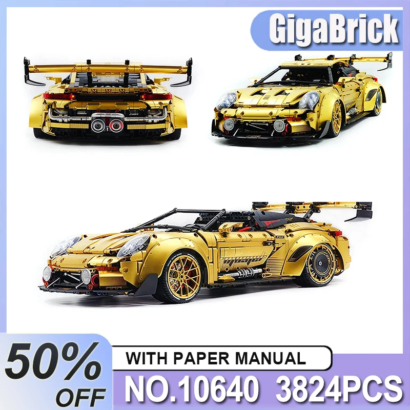 

IN STOCK GULY 10640 1:8 Golden SportsCar Hypercar Model Building Blocks Bricks Puzzle Assembly Children Toy Birthday Gift kids