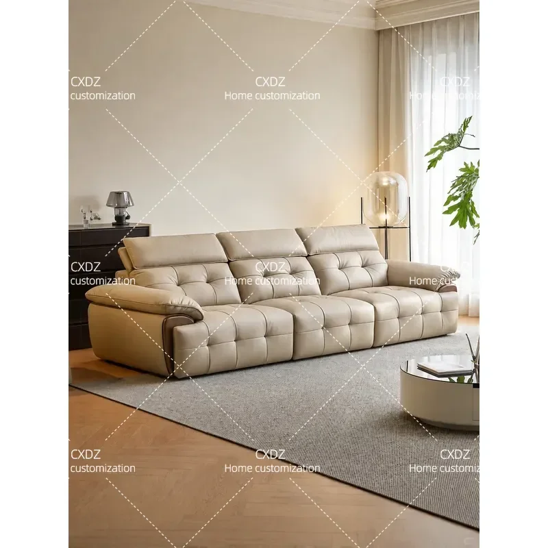 Retro Leather Sofa for Living Room 2026 New Multifunctional Straight Row High Backrest Furniture Home Furnishing