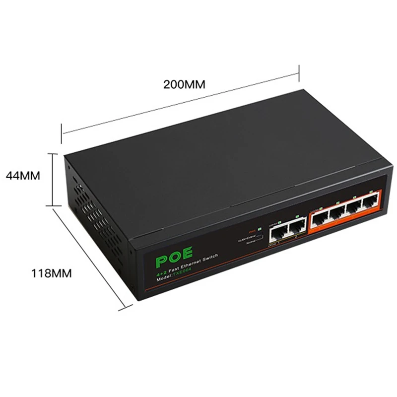 6 Port 100Mbps POE Switch Network Switch Network Splitter Metal With VLAN Function For Surveillance Cameras US Plug