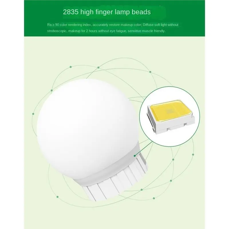 USB Rechargeable LED Vanity Light, 10 Dimmable Bulbs, Adjustable Color, Cable For Makeup Table, Dressing Room, 1PC For Mirror