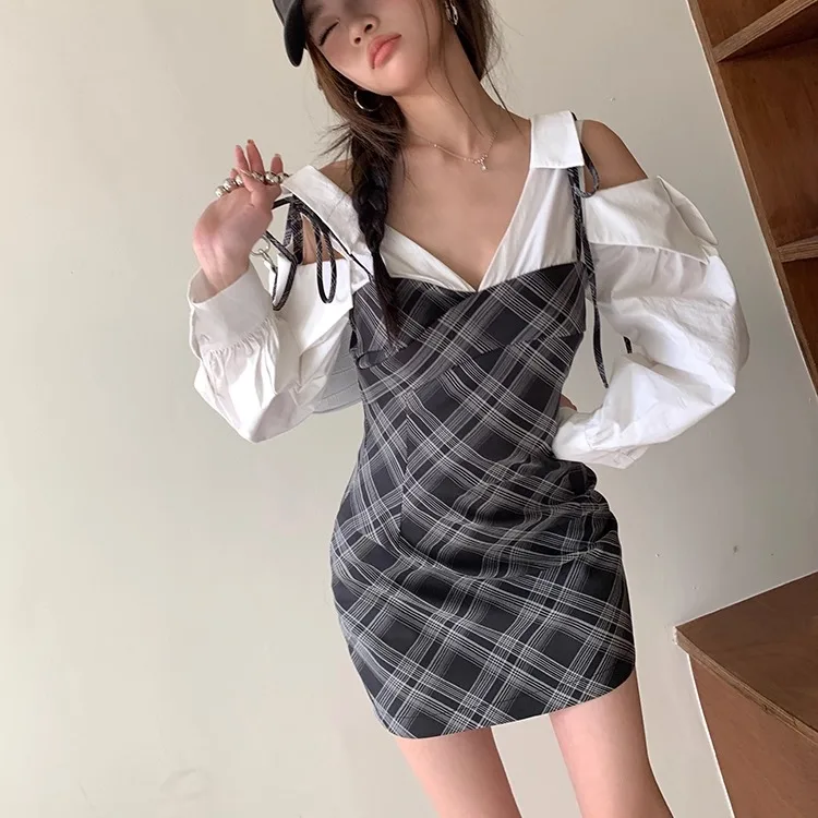 Outono inverno xadrez dr feminino design sensação pequeno ence cintura cinch picante menina bodycon saia ort dr