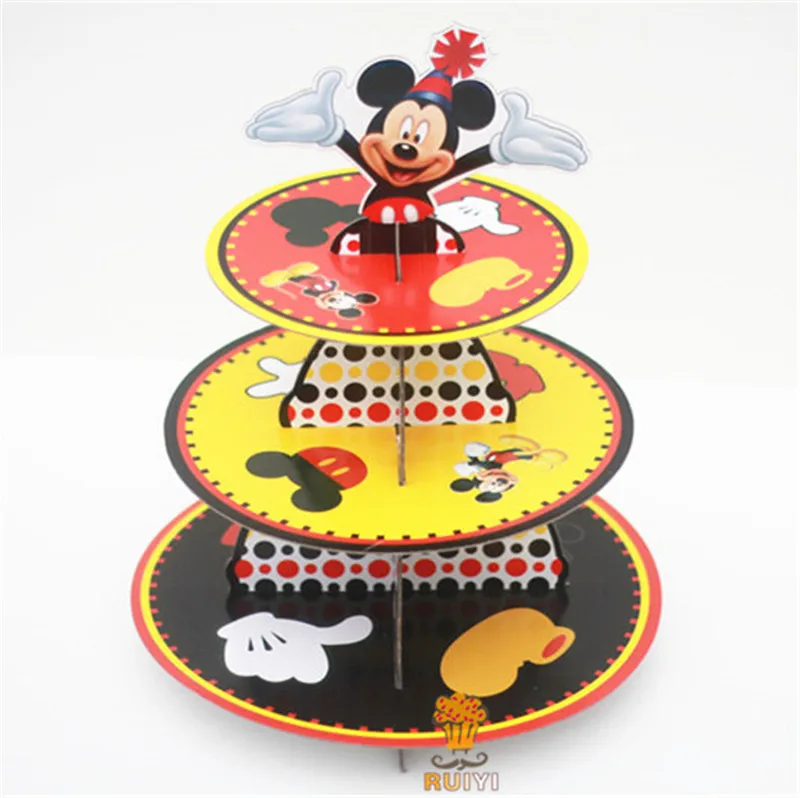 Cartoon Mickey Three Tier Cake Stand CuteCake Stand Kids Birthday Party Decorations  Dessert Tray Party Supplies