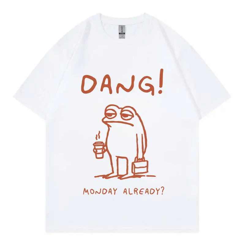 

Funny Monday Frog Print T-shirt Men Women Vintage Fashion Short Sleeve T-shirts High Quality Cotton Oversized T Shirt Streetwear