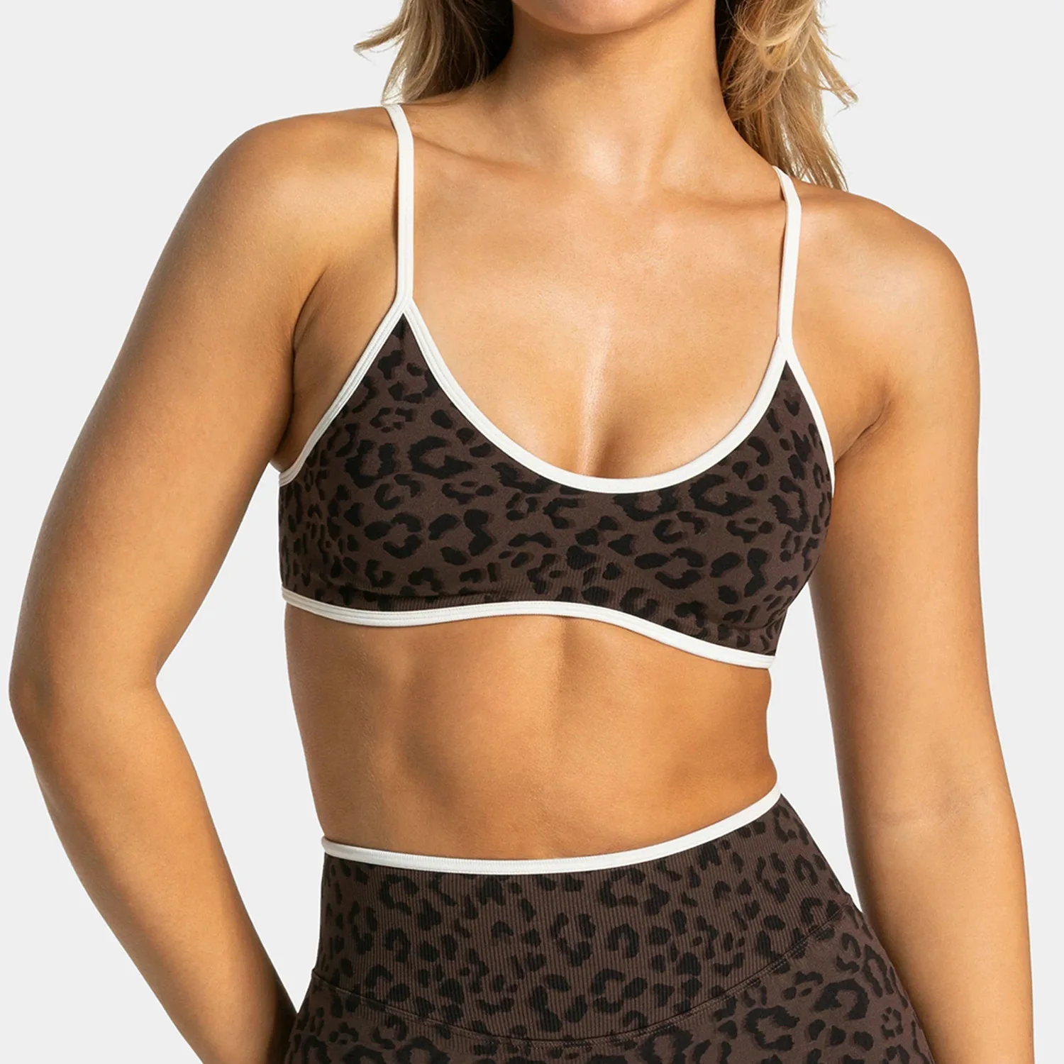 Sports Bra Leopard Print Women Seamless Scrunch Detail Firm Support Stretch Sport Gym Workout Yoga Fitness Tops