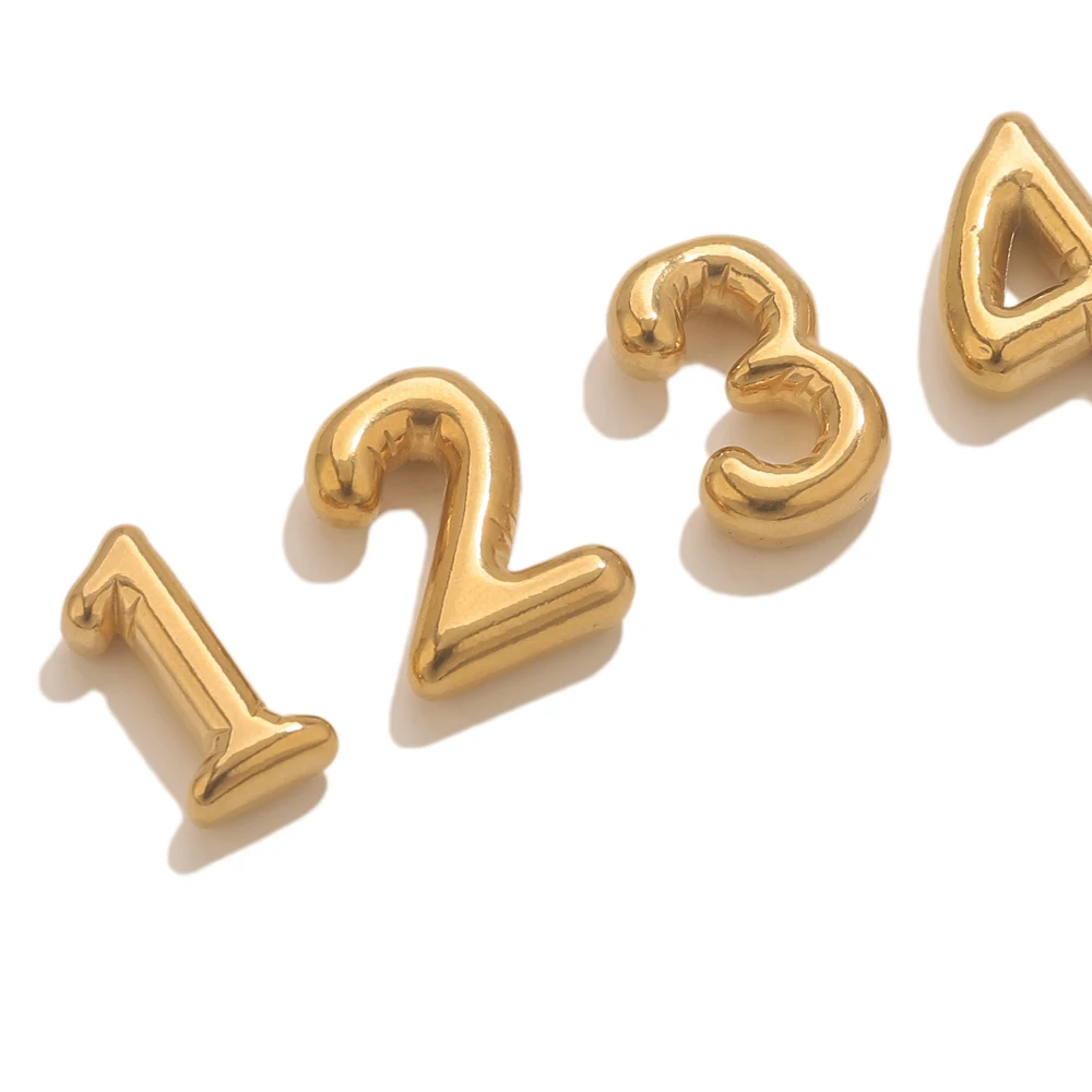 6pcs Stainless Steel 0-9 Number Charms For Jewelry Making PVD 18K Gold Plated Jewelry Beads Pendants DIY Necklace Earring Parts